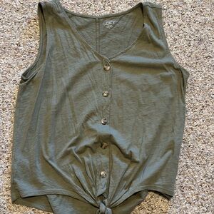 LOFT Olive Green Sleeveless Tie-Front Top - Size Small